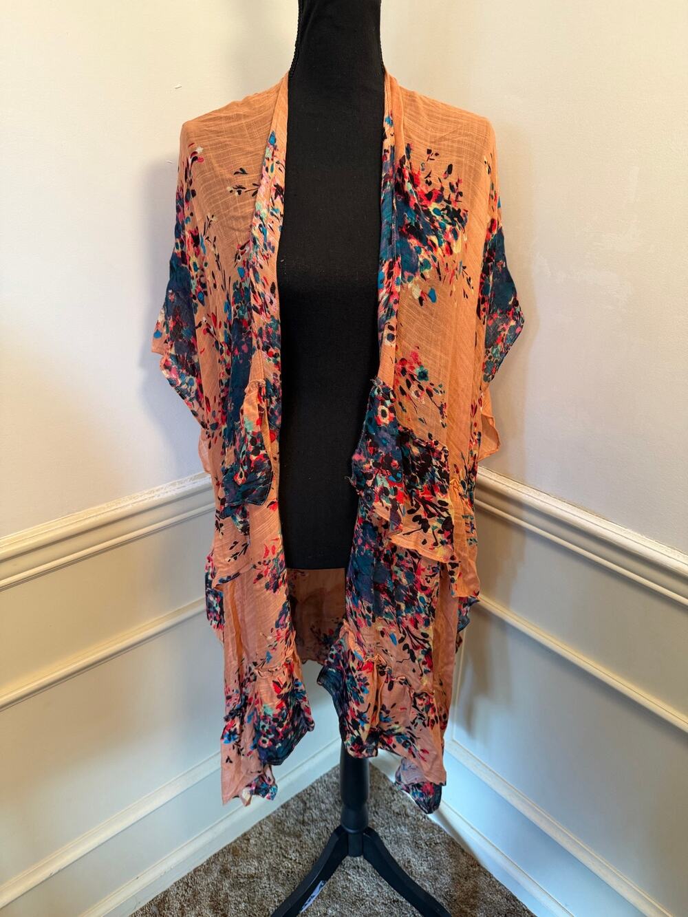 Anna & Ava Viscose Floral Kimono Duster Cardigan One Size Boho Cover-Up Kimono